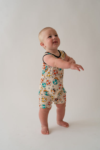 Smiley Check Shorty Tank Romper