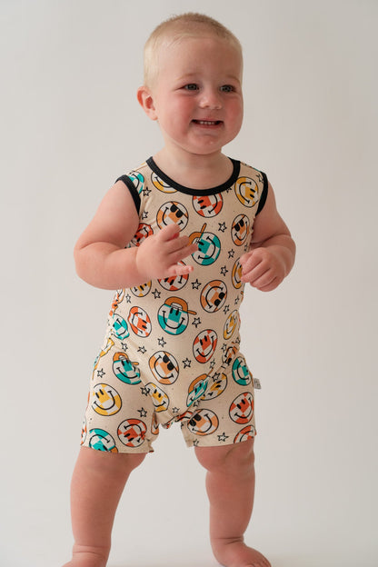 Smiley Check Shorty Tank Romper