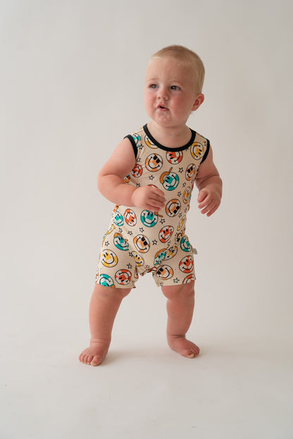 Smiley Check Shorty Tank Romper