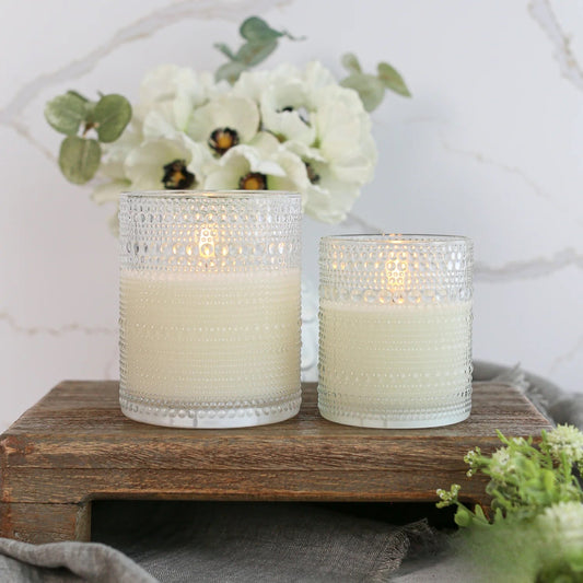Clear Dotted Bubble Glass 3D Flame LED Candle | 2 Sizes