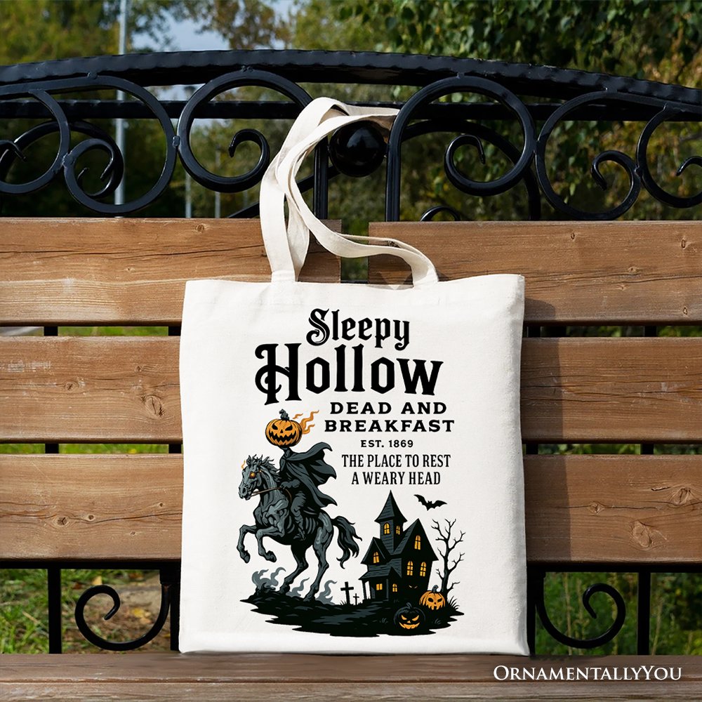 Headless Horseman Sleepy Hollow Halloween Canvas Tote Bag, Dead and Breakfast Retro Gift