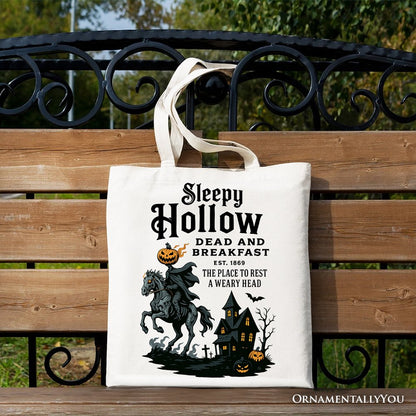 Headless Horseman Sleepy Hollow Halloween Canvas Tote Bag, Dead and Breakfast Retro Gift