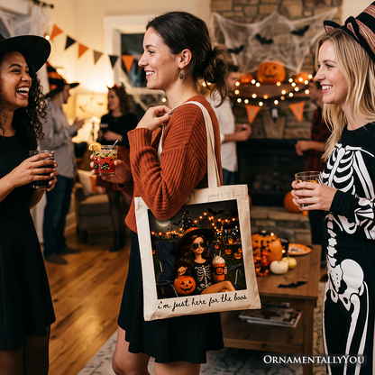 I’m Just Here for the Boos Witch Tote Bag, Funny Halloween Party Gift Shopper