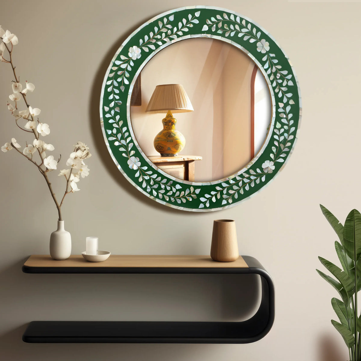 make to order mother of pearl resin inlay wall hanging mirror frame