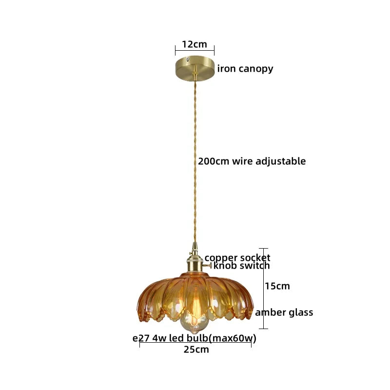 Pendant Lamp Copper Glass Hanging Light