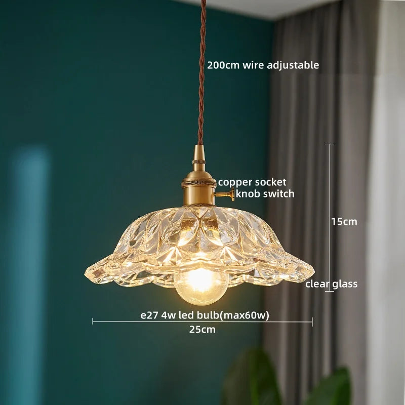 Pendant Lamp Copper Glass Hanging Light