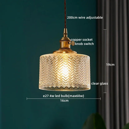 Pendant Lamp Copper Glass Hanging Light