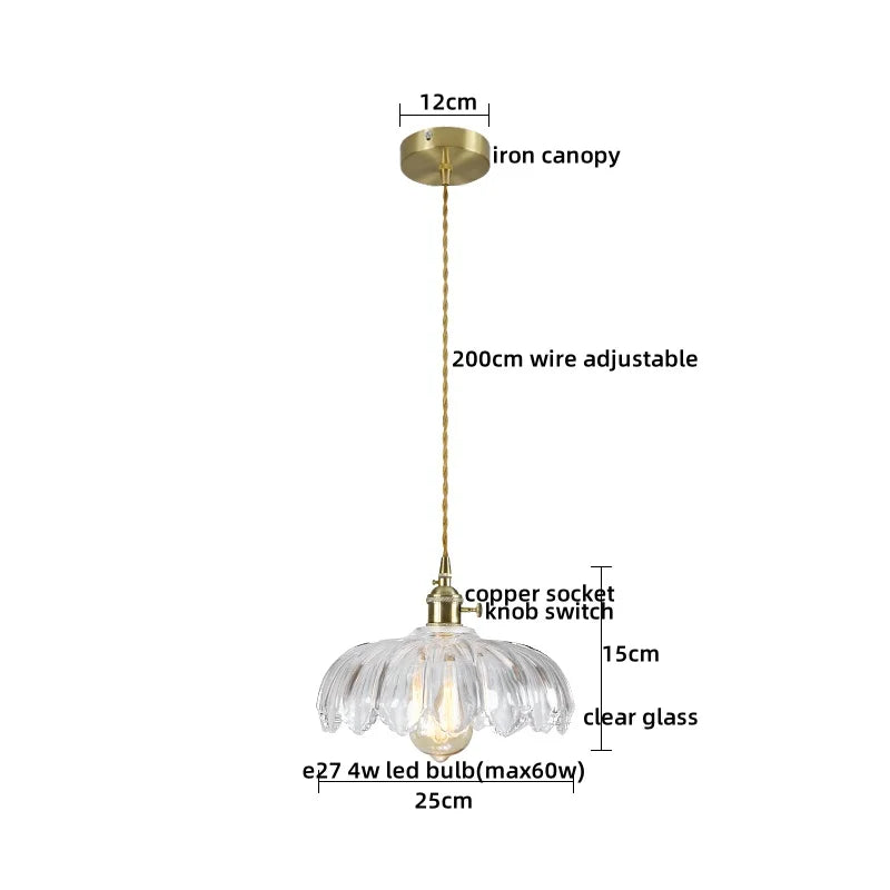 Pendant Lamp Copper Glass Hanging Light