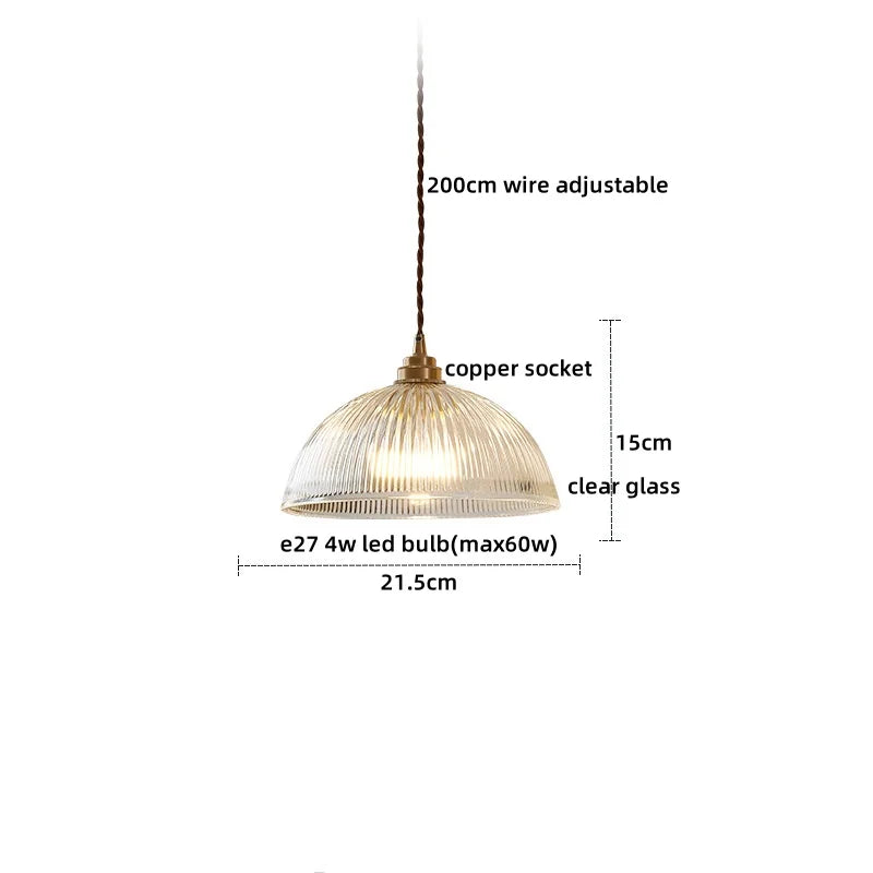 Pendant Lamp Copper Glass Hanging Light