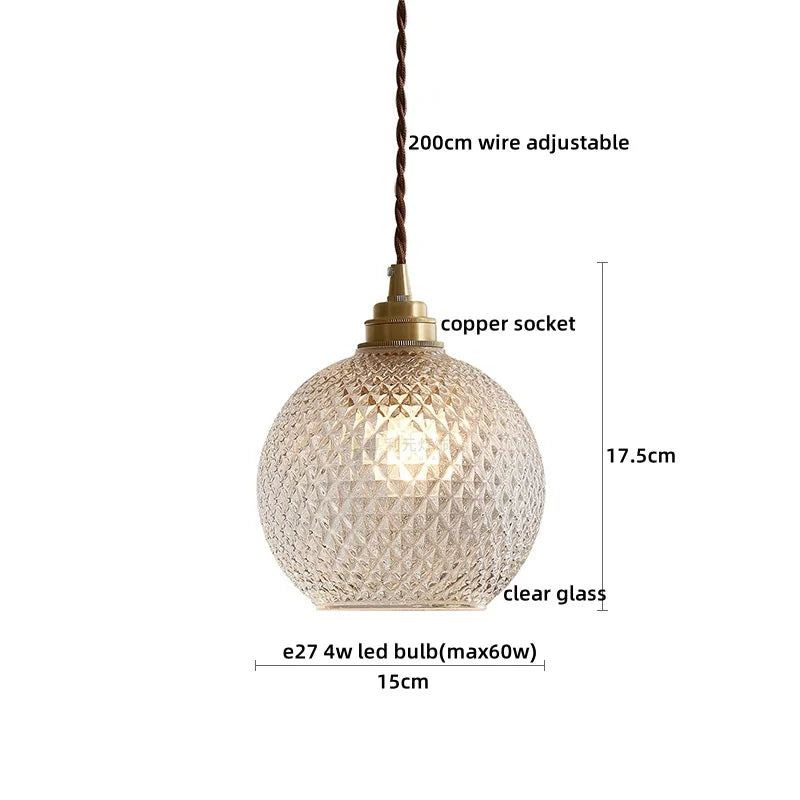 Pendant Lamp Copper Glass Hanging Light