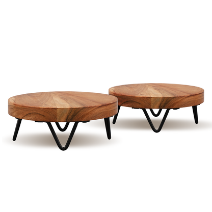 Wood Riser Set of 2 Round Trivet Display Stand 6" 8" Decor
