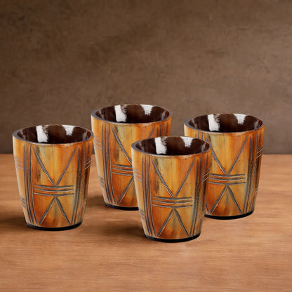 Whiskey Shot Cups Set Crossroad Pattern Real Ox Horn 6.5 oz, Pack 4, 8 & 12
