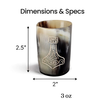 Whiskey Shot Cups Set Nordic Hammer Pattern Real Ox Horn 6.5 oz, Pack 4, 8 & 12