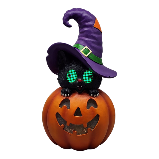 Cat On Pumpkin  With Moving Digital Eyes