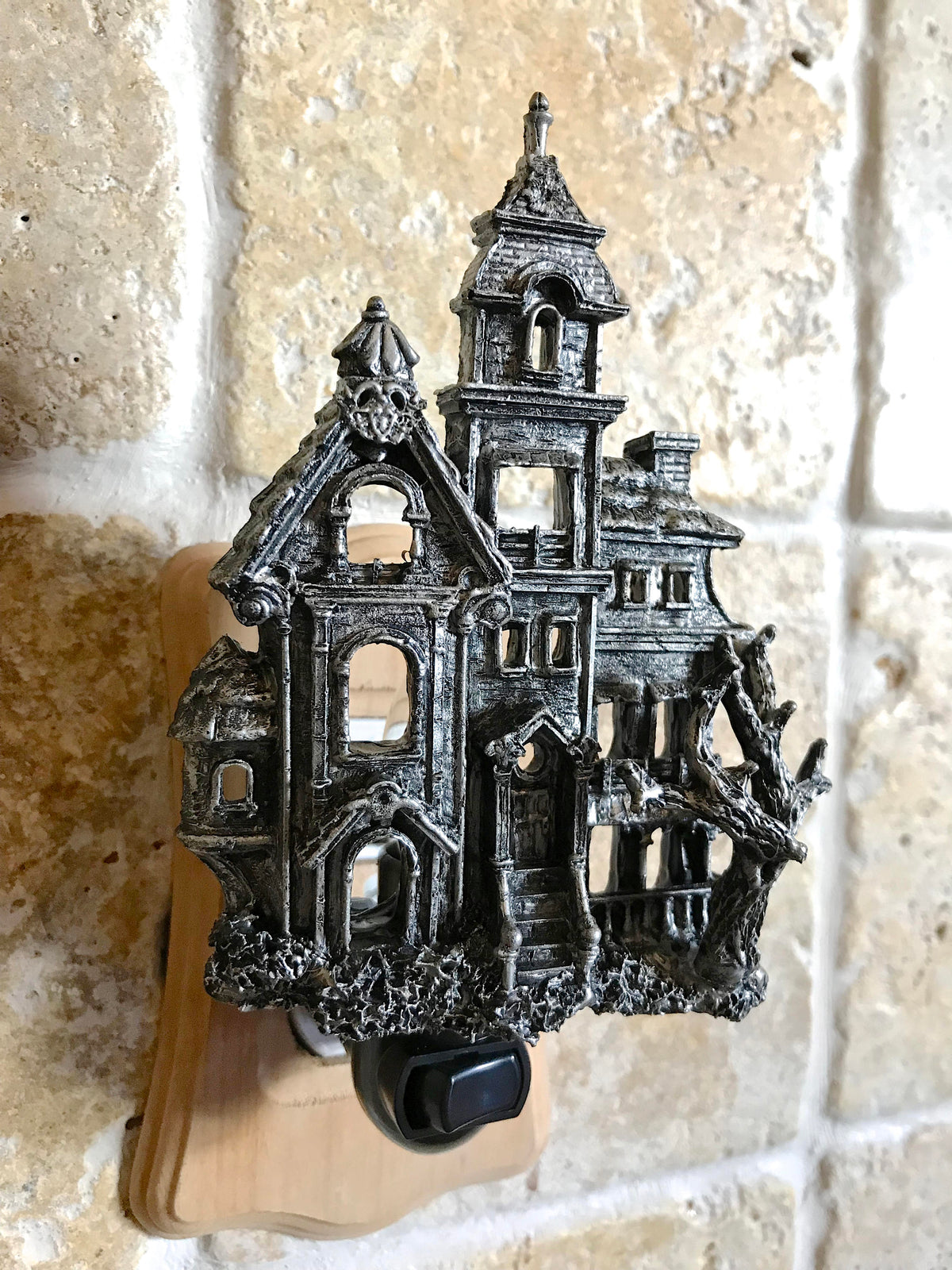 Haunted Mansion Nightlight, Hand Painted Resin Sculpture | Victorian Gothic Night Light | Ghost House Lighting for Gothic Fantasy Home Decor
