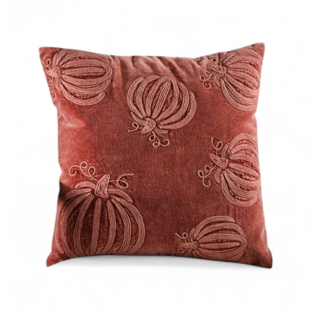 Auburn Pumpkin Embroidered Velvet Pillow