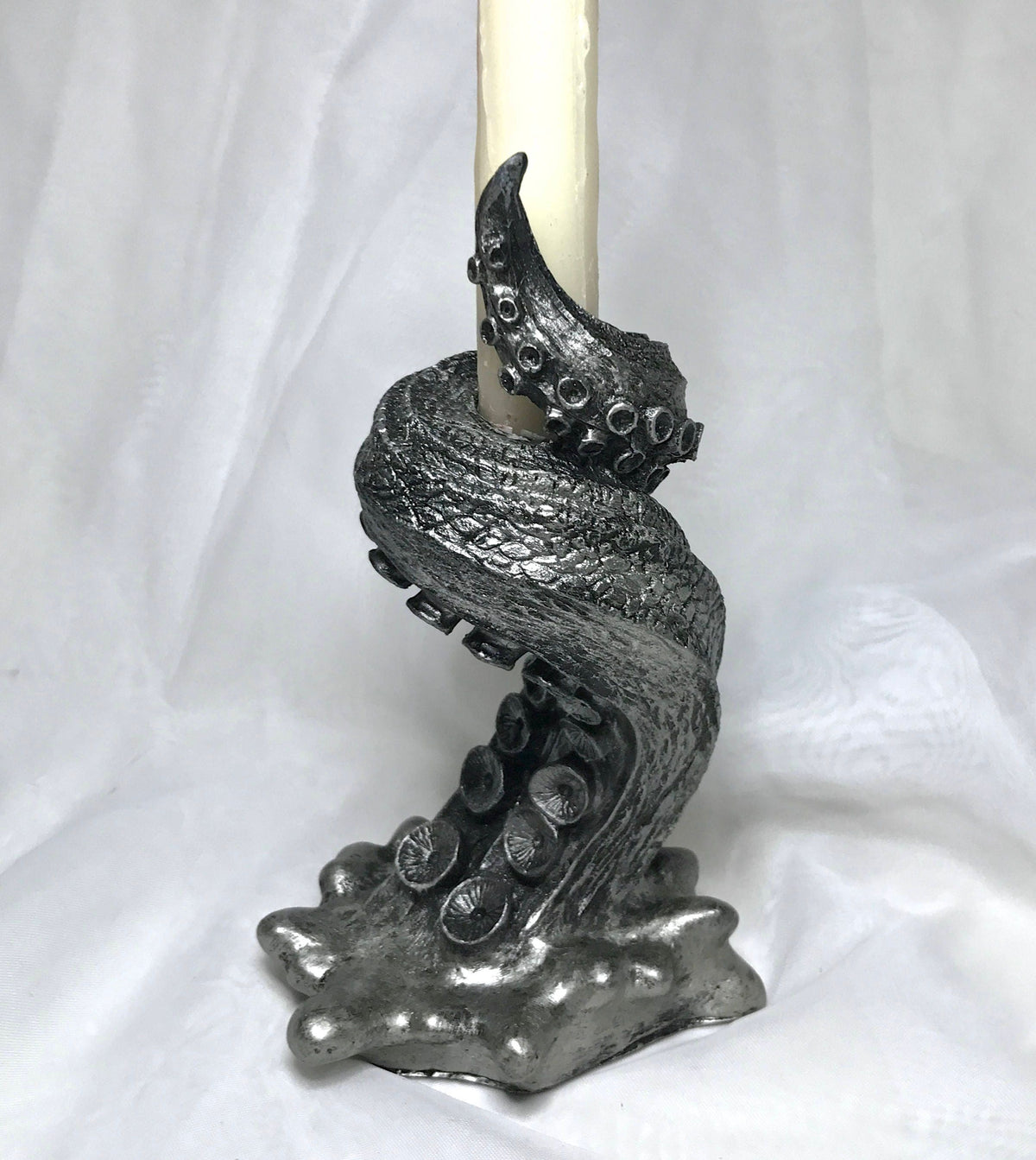 Tentacle Candlestick Holder, 6" Version, Resin Sculpture | Octopus Lovecraftian Tentacle Candle for Nautical Gift and Gothic Home Decor