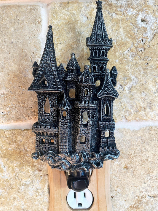 Medieval Castle Nightlight, Hand Painted Resin Sculpture | Victorian Gothic Night Light | Castle Lighting for Gothic Fantasy Home Decor