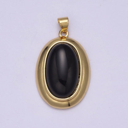 Black Onyx Oval Charm Natural Gemstone Beads For Necklace Pendant H-619