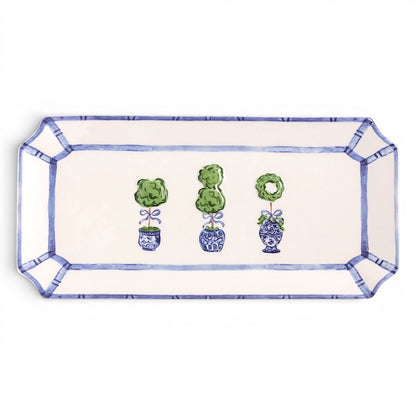 Blue & White Topiary Ceramic Tray