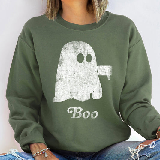 Boo Ghost Halloween Nightfall Cozy Fleece Graphic For Halloween Enthusiasts Sweatshirt