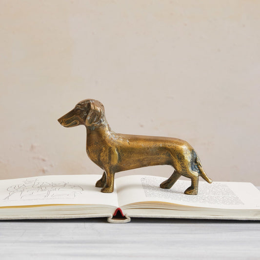 Antique Brass Cast Aluminum Dachshund Wiener Dog Figurine