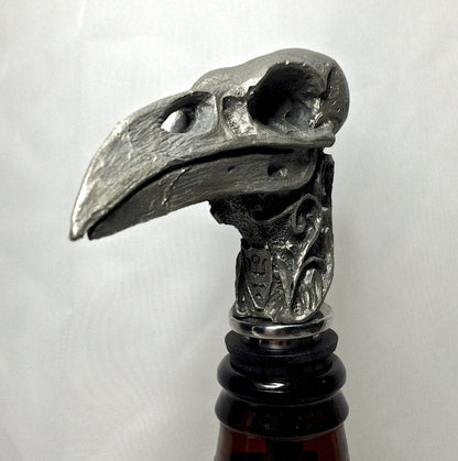 Raven Skull Winestopper, Hand Sculpted Resin | Gothic Art Barware | Raven Crow Skull Bottle Stopper, Gothic Wine Gift and Home Decor