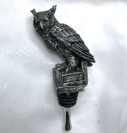 Horned Owl Winestopper, Hand Sculpted Resin | Gothic Art Barware | Owl with Books Bottle Stopper | FantasyGothic Witch Wine and Barware Gift