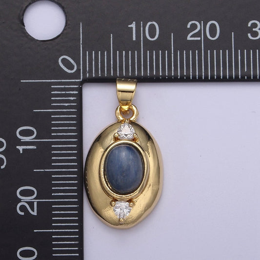 Gold Oval Pendant with Blue Tiger Eye Gemstone For Statement Jewelry Charm H-545