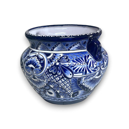 Handcrafted Talavera Planter | Blue & White Flower Pot