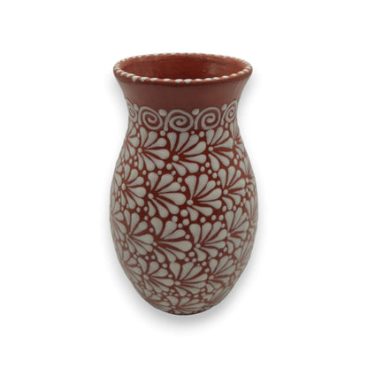 Handcrafted Talavera Vase | Brown & White Relief Pottery