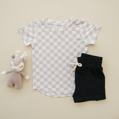 Neutral Checkered Bamboo Tee *Sizes 3/6m & sz 6 left
