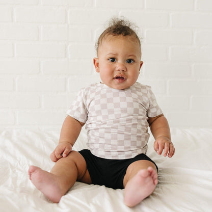 Neutral Checkered Bamboo Tee *Sizes 3/6m & sz 6 left