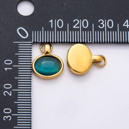 PVD Stainless Steel 14mm Turquoise, Peridot Cabochon Gemstone Oval Charm | Charms-00804 Charms-00805