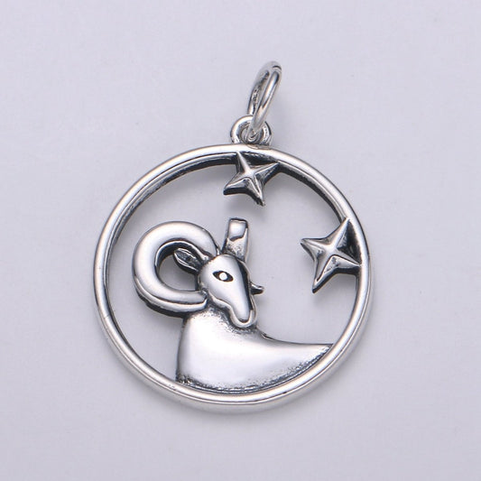 S925 Sterling Silver Zodiac Horoscope Silver Open Round Charm | A-A1833-A-A1838
