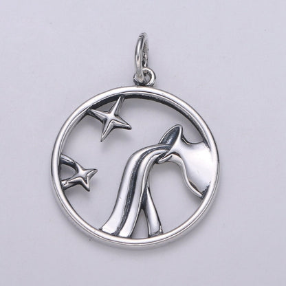 S925 Sterling Silver Zodiac Horoscope Silver Open Round Charm | A-A1833-A-A1838