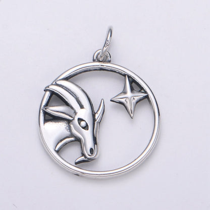 S925 Sterling Silver Zodiac Horoscope Silver Open Round Charm | A-A1833-A-A1838