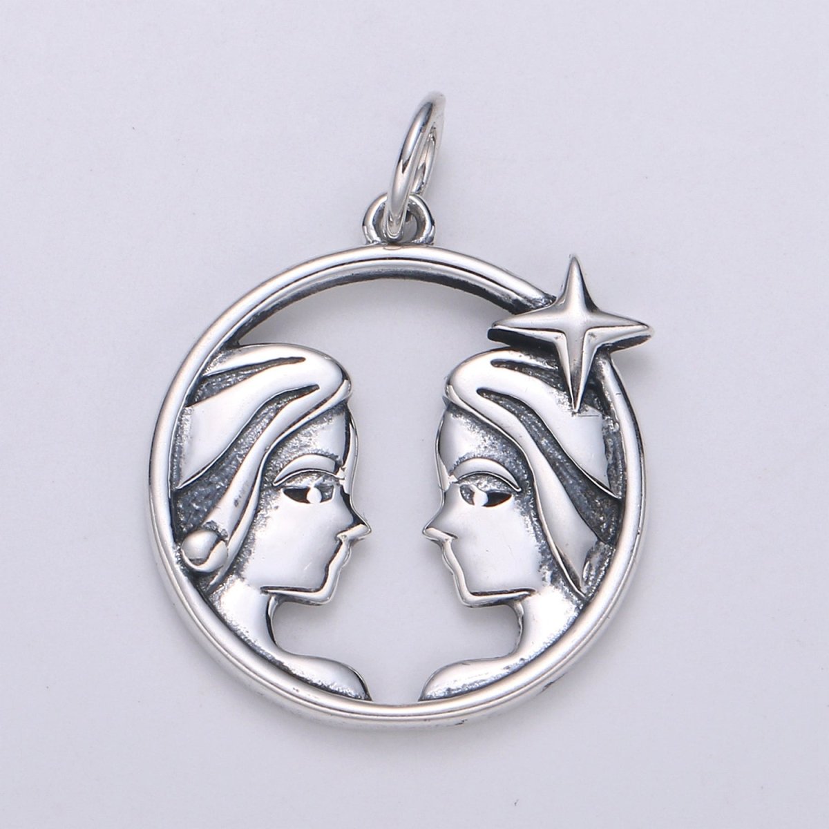 S925 Sterling Silver Zodiac Horoscope Silver Open Round Charm | A-A1833-A-A1838