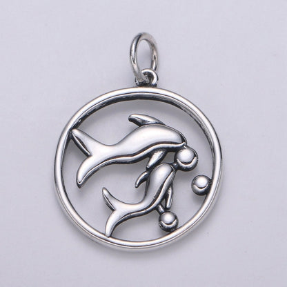 S925 Sterling Silver Zodiac Horoscope Silver Open Round Charm | A-A1833-A-A1838