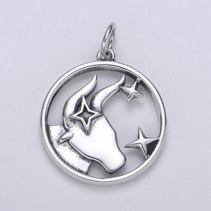 S925 Sterling Silver Zodiac Horoscope Silver Open Round Charm | A-A1833-A-A1838