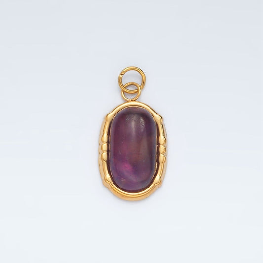 Stainless Steel Amethyst Natural Gemstone Oblong Bezel Charm | P631