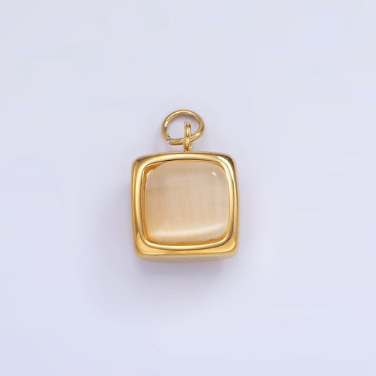 Stainless Steel Cat's Eye Gemstone Square Bezel Charm | P978