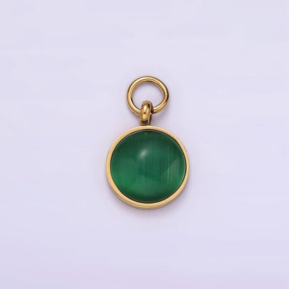 Stainless Steel Green Malachite Round Gemstone Charm in Gold & Silver | P1265