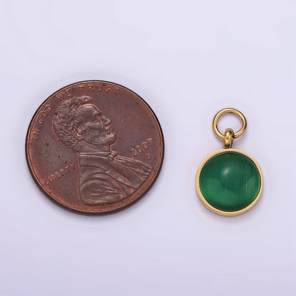 Stainless Steel Green Malachite Round Gemstone Charm in Gold & Silver | P1265
