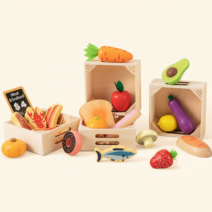 Tiny Land® Play Kitchen Accessories – Wooden Play Food for Play Kitchen: Pretend Cooking Set for Kids